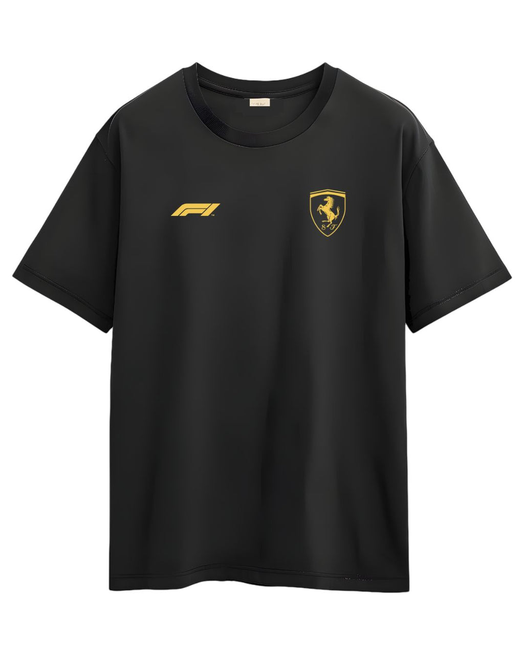 Camiseta Ferrari Basic Preto Ouro Algodão/Poliviscose