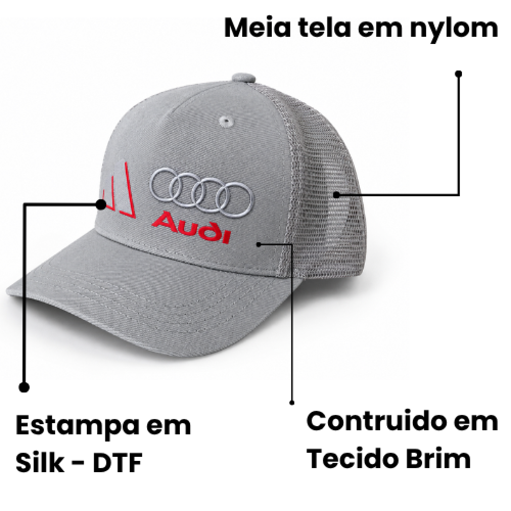 Boné Audi Cinza Claro Trucker tela