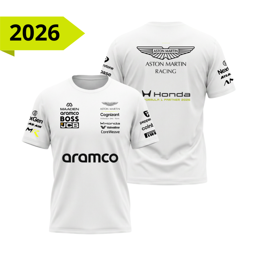 Camiseta Aston Martin 2026 Branca - DryFit / Algodão