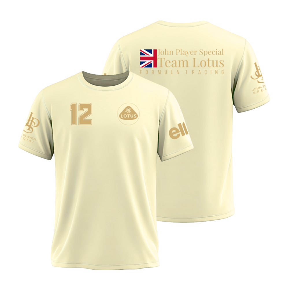 Camiseta F1 Lotus Retrô Algodão Penteado Off-White
