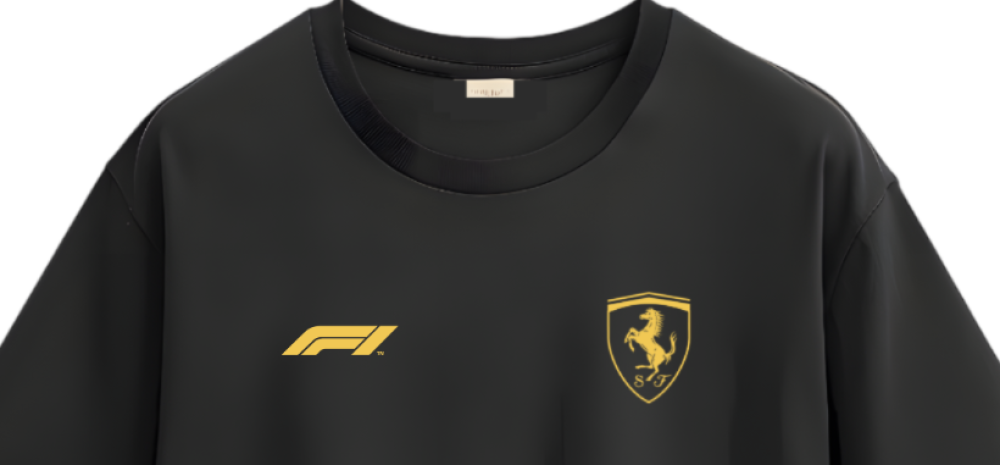 Camiseta Ferrari Basic Preto Ouro Algodão/Poliviscose