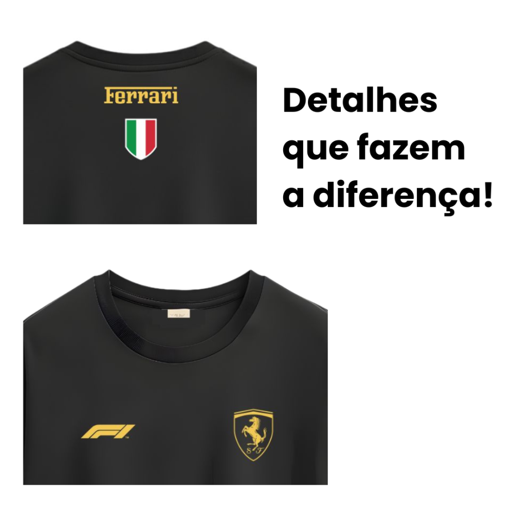 Camiseta Ferrari Basic Preto Ouro Algodão/Poliviscose