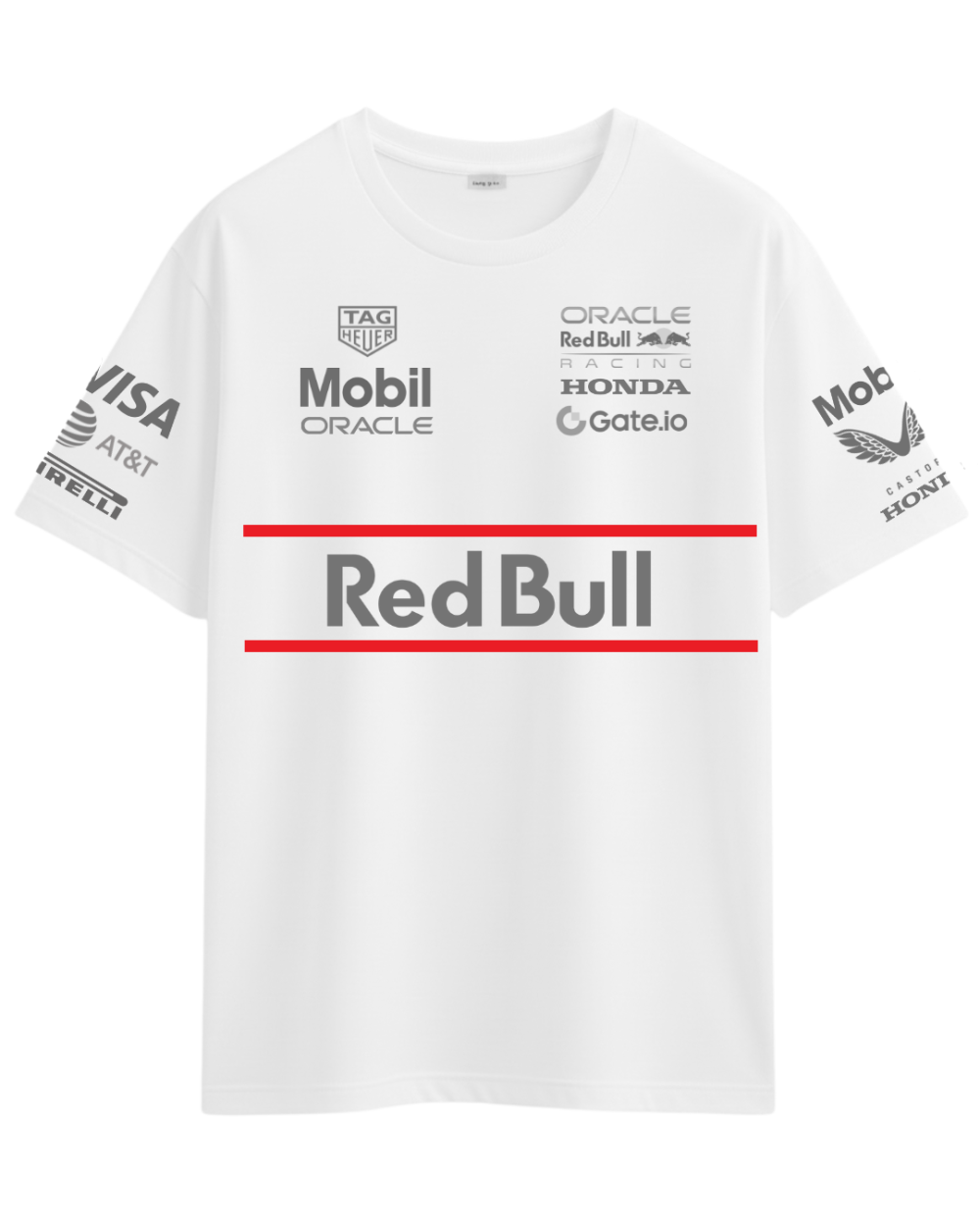 Camiseta Red Bull Racing 100% algodão penteada 2025 Gray&White