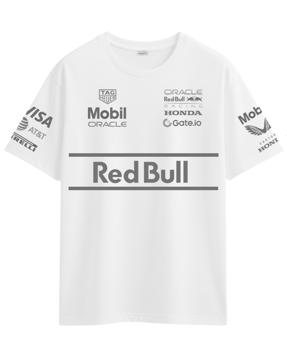 Camiseta Red Bull Racing 100% algodão penteada 2025 Gray&White