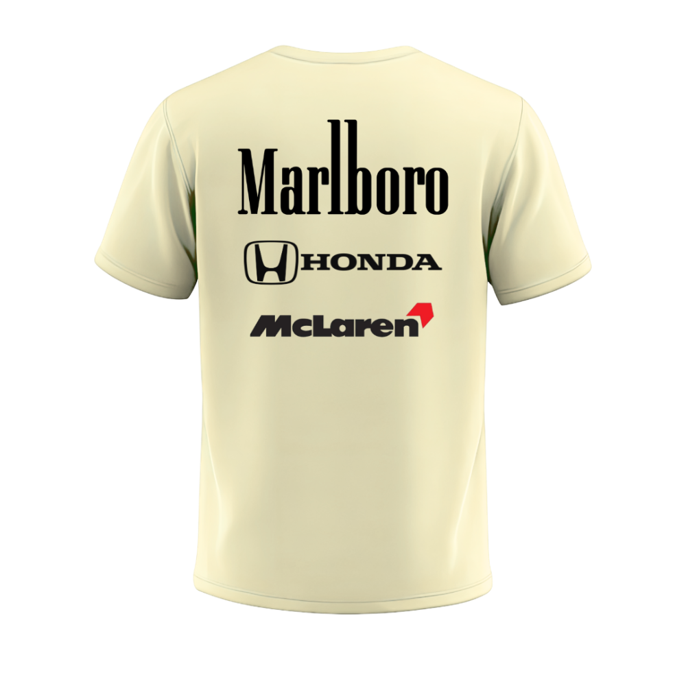 Camiseta Retrô Clássic McLaren/Marlboro 1990 OFF White 100% algodão