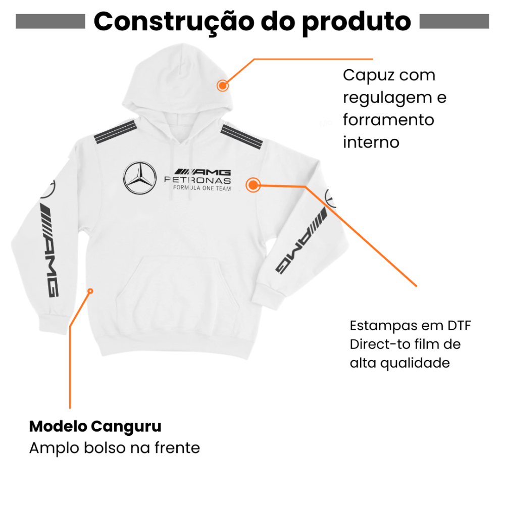 Moletom Canguru Mercedes Branco Basic